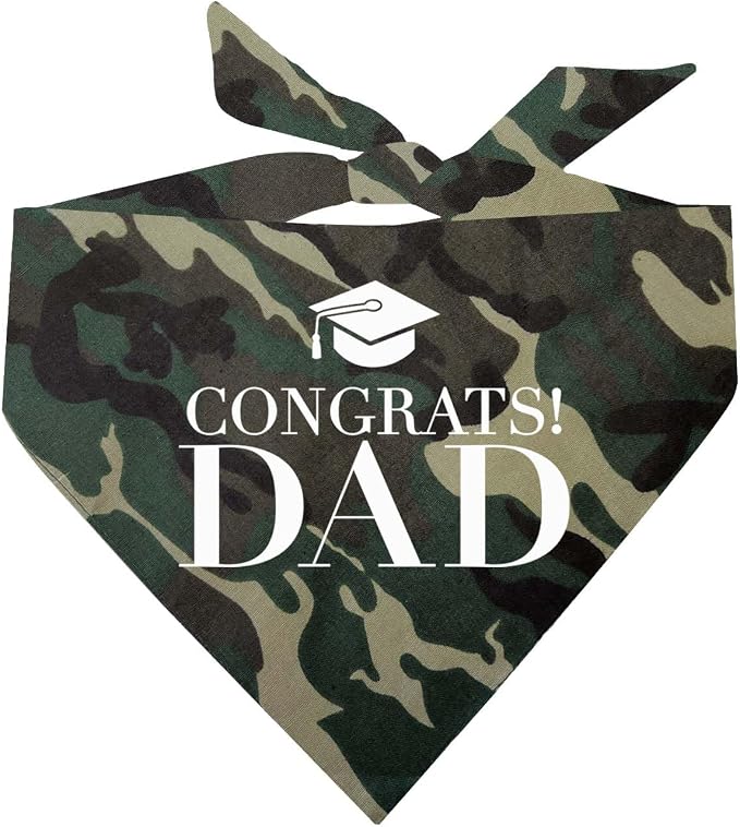 Congrats Dad Dog Bandana | 100% Cotton Adjustable Triangle | Made in USA | Graduation | College | Senior Year | Family Support | Class of |Camo, One Size (420)