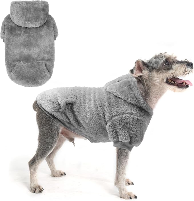 SCENEREAL Fleece Dog Sweaters Hoodie for Small Medium Large Dogs Girls Boys, Plush Fuzzy Dog Clothes Hoodies with Leash Hole, Winter/Fall Puppy Cold Weather Coat, Sherpa Hooded Sweatshirt, Grey S