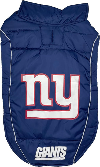 NFL New York Giants Puffer Vest for Dogs & Cats, Size Large. Warm, Cozy, and Waterproof Dog Coat, for Small and Large Dogs/Cats. Best NFL Licensed PET Warming Sports Jacket