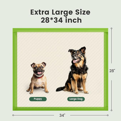 Gardner Pet Dog Pee Pads Extra Large 28"x34", XL Thicker ECO Green Disposable Puppy Training Pads Super Absorbent Full Edge-Wrapping Pad for Dogs, Puppies, Cats, Rabbits (150 Count)