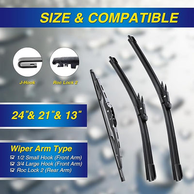 5 PLUS® Windshield Wipers Replacement for GMC Acadia 2016-2013,Silicone Water Repellent Wiper Blades-24"/21"/11"(Set of 3), OEM Fit, All-Season, Easy Installation