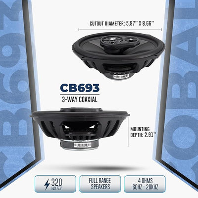 ORION Cobalt Series CB693 6x9” 3-Way Coaxial Car Speakers, 320W, 4 Ohms, Full Range, Enhanced Bass, Polypropylene Cone & Butyl Rubber Surround, Easy Install, Grills Included (Pair)