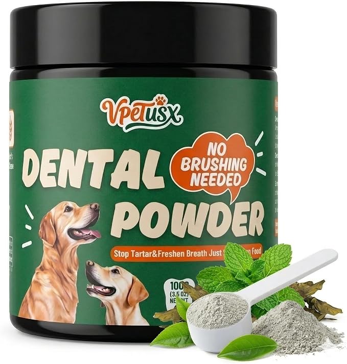 Dog Teeth Cleaning Powder - 8-in-1 Enzymatic Dog Dental Powder with 10B Probiotics & Brown Algae, No Brushing Breath Freshener, Targets Plaque & Tartar, 3.5oz