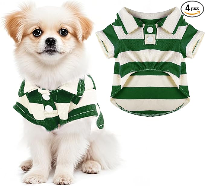 Dog Shirt Polo Shirt Striped Collar Puppy Clothes Summer Button Up Pet Clothes for Small Medium Dogs Cats for Boy Girl Pets (Green, X-Small)