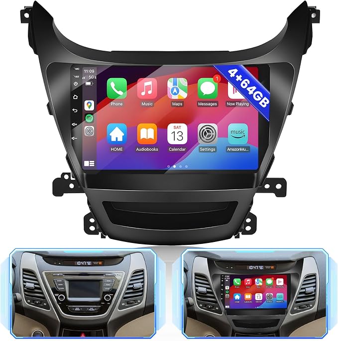 8 Core 4+64GB for Hyundai Elantra 2014-2016 Android 15 Car Stereo Wireless Apple Carplay, 9 Inch IPS Touchscreen Car Radio 59UI GPS Navigation WiFi 32EQ DSP Backup Camrea
