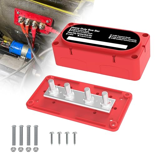 Heavy Duty Bus Bar 300A 12V Power Distribution Block with 5/16" (M8) 4-Posts Terminals Block with Cover for Automotive, Marine, Battery System(Red)