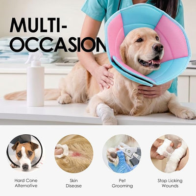 AOFITEE Dog Cone - Foldable Cone for Dogs After Surgery, Adjustable Comfy Cones to Stop Licking, Soft Dog Cone Collar for Large Dogs, Elizabethan Pet E-Collar for Wound Healing, BluePink Large