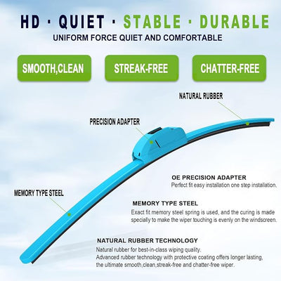 OEM QUALITY 22" + 22" PARRATI Premium All-Season Blue Windshield Wiper Blades (Set of 2)