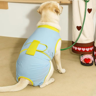 Recovery Suit for Dogs Cats After Surgery, E-Collar & Cone Alternative Surgical Suit, Prevent Licking Dog Onesies Pet Surgery Recovery Suit Soft Dog Bodysuit, Blue Yellow, XL