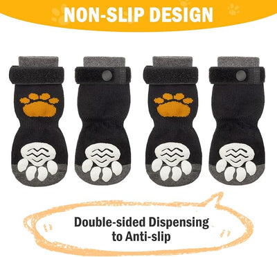 PUPTECK Anti-Slip Dog Socks with Double Sides Grips for Small Medium Large Dogs Hardwood Floors Prevents Licking, Dog Shoes for Hot Pavement Traction Control Paw Protector for Senior Dogs,Golden Paw M