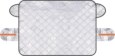 HARFINGTON Car Windshield Snow Cover, 63 Inch 3 Layers Large Vehicles Heavy Duty Automotive Frost Ice Windscreen Covers with 5 Magnetic Edges and Side Mirrors Guard for SUV Trucks, Silver