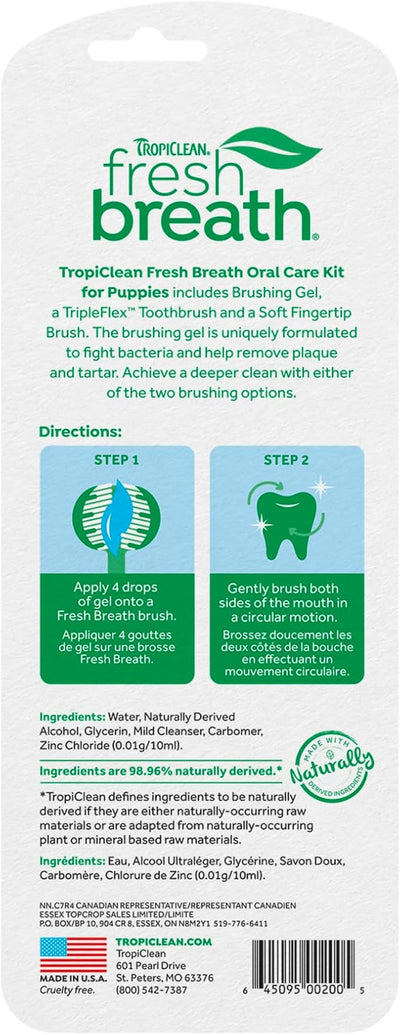 TropiClean Fresh Breath Toothbrush and Toothpaste Kit for Puppies, Teeth Cleaning Kit to Prevent Plaque & Tartar, Breath Freshener, Dog Dental Care