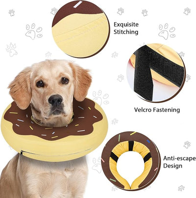 MIDOG Soft Inflatable Dog Cone, Donut E-Collar Alternative for After Surgery, Prevents Licking, Allowing Normal Eating & Vision, Comfortable Recovery Collar for Small Medium Large Dogs & Cats,Brown-XS