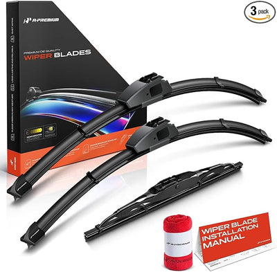 A-Premium 22"+21"+10" Windshield Wiper Blades with Wear Indicator & Towel | Compatible with Nissan Pathfinder 1996-2004 & Infiniti QX4 1997-2003, Front Rear Wipers Blade Set for Hook Arm, Pack of 3