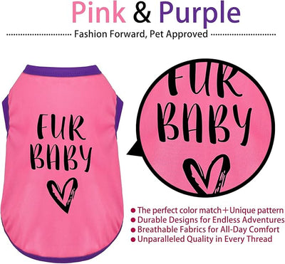 Color-Blocked Dog Tank Top with Playful Heat Transfer Designs – Lightweight Polyester Shirt for Small,MediumDogs, Perfect for Casual Outings.Fur Baby Pink M