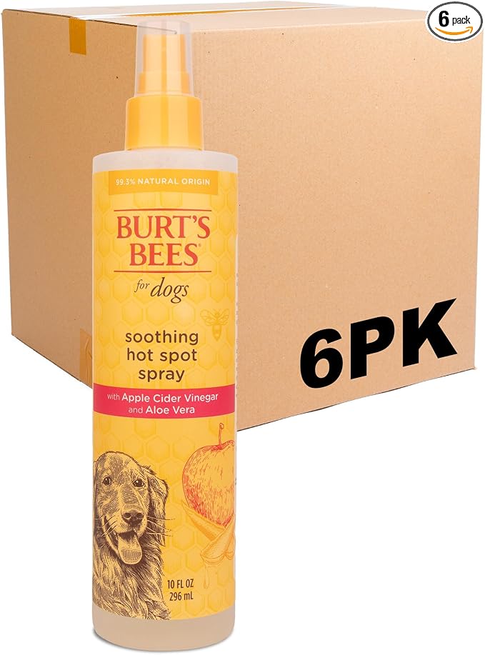 Burt's Bees for Pets Hot Spot Spray for Itchy Dogs with Apple Cider Vinegar and Aloe Vera, Soothes Itchy Skin, 95% Natural Origin Formula, Unscented, pH Balanced, 10 Fl Oz - 6 Pack
