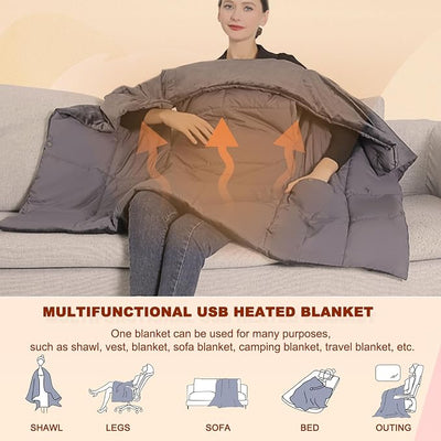 Heated Blanket Battery Operated, 43”x54” Portable USB Heating Throw, 3 Levels Temperature, Cordless Electric Throw for Home, Office, Camping,Travel, Stadium, Car(No Battery)