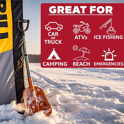 Crescent Moon Collapsible Snow Shovel for Car & Adventures - Portable Avalanche Shovel, Multi-Use Design for Camping, Emergencies, Backcountry Backpack Adventures, ATVs, Snowmobiles & Ice Fishing