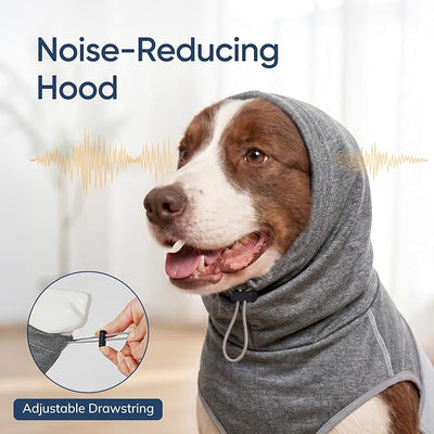 Dog Thunder Vest, Anxiety Relief Shirt with Noise-Reducing Hood, Calming Wrap, Gentle Compression Jacket for Thunder Storm, Fireworks Separation Stress, Fireworks,S, Black