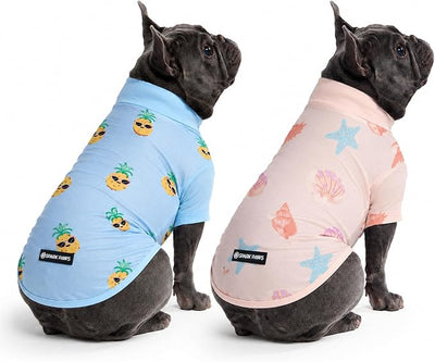 Spark Paws Sunblock Dog T-Shirt, SPF30 Protection, Lightweight Breathable Quick Dry for Dogs with Sensitive Skin - Pineapple & Seashells (Set of 2) - Size XL