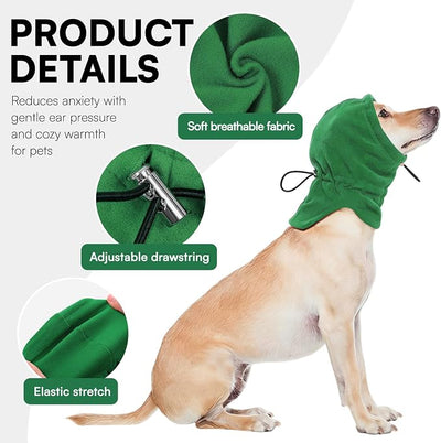Dog Calming Hoodie Pet Ear Cover, Adjustable Headband for Small Medium Large Dogs, Pet Muffs Head Wraps for Grooming Firework Thunderstorms, Green XL