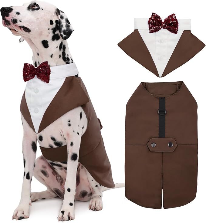 Dog Tuxedo Dog Suit and Bandana Set, Dogs Tuxedo Wedding Party Suit, Doggy Prince Bow Tie Shirt Formal Pet Wedding Attire for Large Medium and Small Dogs Golden Retriever Samo Bulldogs