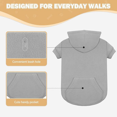 Extra Small Dog Sweater,Dog Hoodie,Warm Fleece Sweatshirt with Hood & Pocket,Leash Hole,Cozy Cold Weather Cat Pet Clothes Puppy Sweater for Small Dogs(Grey,XS)