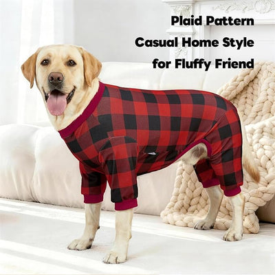 XPUDAC 4 Pack Dog Pajamas for Large Dogs Cats Plaid Doggie Clothes Puppy Onesies Christmas Pajamas Jumpsuits Pet Pjs Shirt Apparel 4X-Large, Red Green Beige Grey