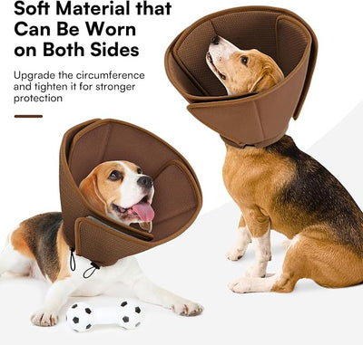 Queennmore Soft Recovery Cone for Small Dogs & Cats,Adjustable Comfy Dog Cone Alternative for Post-Surgery Wound Healing,Coffee,S