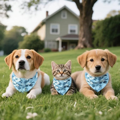 KEIAHUAN Blue Hibiscus Flowers Dog Bandanas 1 Pack Triangle Reversible Pet Scarf for Boys and Girls Adjustable Fit Dog Scarfs Pet Scarves Bib Handkerchief