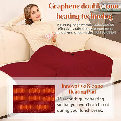 USB Portable Heated Electric Blanket - Cordless Heated Throw Blanket for Outdoor with 3 Heating Levels-Wearable Shawl for Travel,Camping,Bed-Winter Gifts for Women(Battery Not Included) (Dark Red)