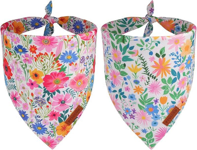 PTDECOR Spring Floral Dog Bandana, Flower Leaves Dog Scarf, Premium Durable Fabric, Adjustable Flower Bandanas for Small Dogs Pets (Small)