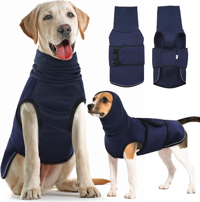 Dog Anxiety Vest with Hoodie,Breathable Dog Thunder Jacket for Thunderstorms,Fireworks,Vet Visits,Separation,Adjustable Calming Vest for Small Medium Large Dogs,Navy,XL