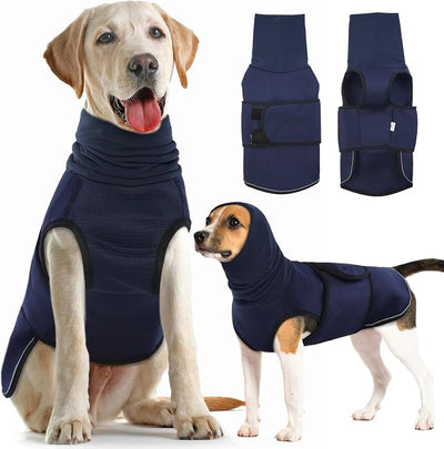 Dog Anxiety Vest with Hoodie,Breathable Dog Thunder Jacket for Thunderstorms,Fireworks,Vet Visits,Separation,Adjustable Calming Vest for Small Medium Large Dogs,Navy,M