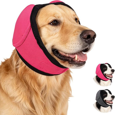 Dog Noise Canceling Earmuffs, Comfortable Hooded Hearing Protection Earmuffs, Anti-Anxiety Sound Blocking Ear Muffs for Thunder, Fireworks and Grooming Vacuum (Rosered, Large)