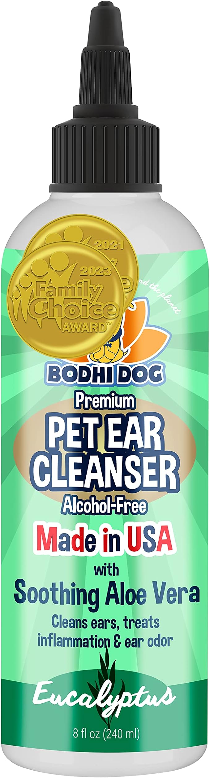 Ear Cleaner Solution for Dogs & Cats - Aloe Vera Ear Cleaning Treatment - Gentle, Alcohol-Free Cleanser - Reduces Wax, Odor, & Itching - Safe for Sensitive Skin (8 Fl Oz)