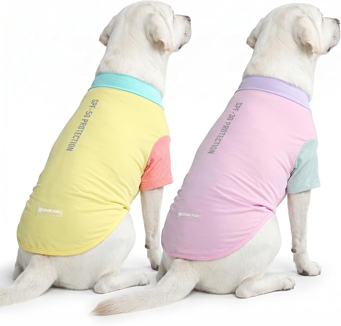 Spark Paws Sunblock Dog T-Shirt, SPF30 Protection, Lightweight Breathable Quick Dry for Dogs with Sensitive Skin - Gelato & Yuzu (Set of 2) - Size 2XL