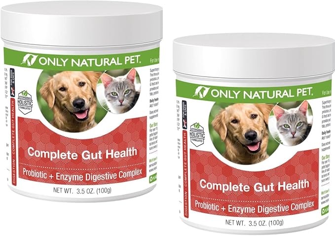 Complete Gut Health Complex - Probiotics & Digestive Enzyme Supplement for Dogs & Cats - Promotes Healthy Digestion, Immune System, Nutrient Absorption -3.5oz Powder (Pack of 2)