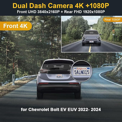 Fitcamx Front 4K+Rear 1080P Dash Cam for 2022-2024 Chevy Bolt EV & EUV (HD2-4267) with Auto-Dimming, OEM Look, Dual HD Video, Loop Recording, WiFi & APP, G Sensor, Easy to Use, 128GB Card