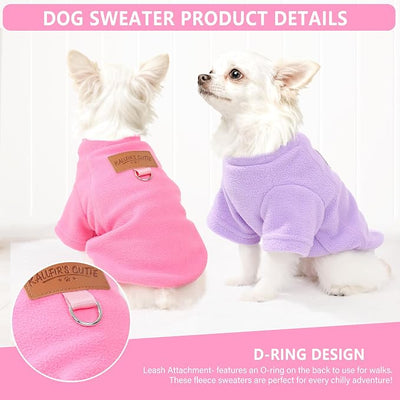 2 Pieces Dog Sweaters with Leash Ring Fleece Dog Winter Clothes for Small Dogs Girl Boy Turtleneck Pet Sweatshirt Puppy Pullover Sweaters Cat Apparel Clothing,XXS, Pink and Purple