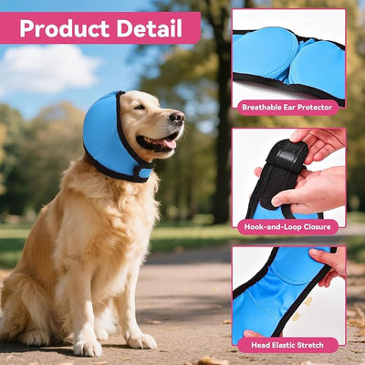 Quiet Dog Ear Muffs,Anxiety Relief/Noise Protection-Grooming-Thunder-Fireworks,Hematoma Ear Wrap,Adjustable Quiet Head Cover Sleeves Ear Covers for Bath (Blue, Large)