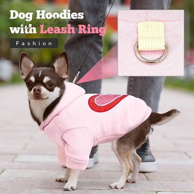 ABRRLO Small Dog Hoodie Clothes Cute Pink Fleece Dog Sweater for Small Dogs Cats Girl Warm Puppy Sweatshirt with Leash D Ring Fall Winter XS Pet Outfits Chihuahua Yorkie Shihtzu Clothing(Cutie Pie,L)