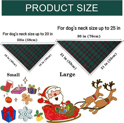 Unique Style Paws Dog Christmas Bandanas 1PC Washable Cotton Triangle Dog Scarfs for Small Medium Large Dogs and Cats-New Green Grid-S