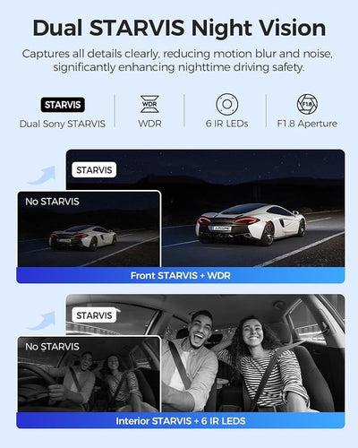 AZDOME M550 Max 4K 3 Channel Dash Cam, Dual STARVIS 2 Sensors, 4K+2.5K+1080P Front and Rear Inside Triple Car Camera, Built-in WiFi GPS, 64GB Card Included, IR Night Vision, Ride Share Accessories