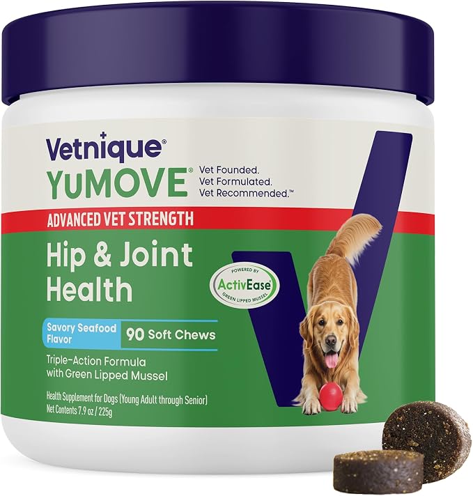 Advanced Vet Strength Hip & Joint Supplement for Dogs - ActivEase Green Lipped Mussel, Glucosamine, Hyaluronic Acid & Omega 3 for Serious Mobility Support (90ct Chews, Advanced Strength)