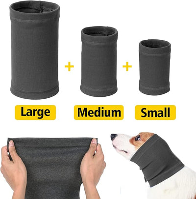 Dog Head Wrap - No Shake Quiet Ears for Dogs Anxiety Relief, Original Ear Covers Pet Calming Hoodie for Thunder, Lightning, Fireworks, Vet Visits, Grooming, High Stretch Ribbed Fabric, Grey M