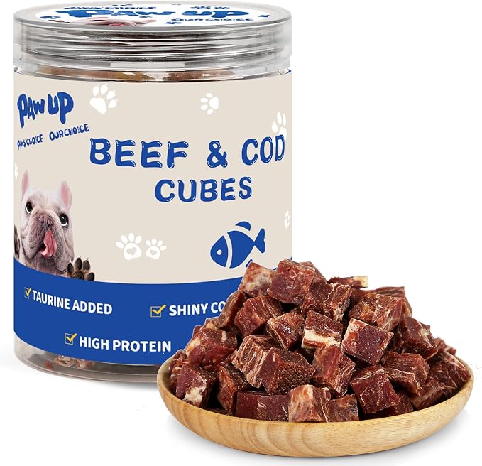 Dog Treats Training Rewards, Beef Cod Cubes, 1% Taurine Added, 12.5 oz, Rawhide Free, Grain Free, Low Fat Dog Training Rewards and Snacks, No Additives