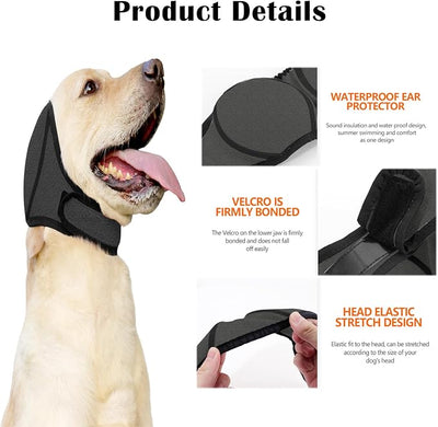 Dog Ear Cover for Bath and Swimming, Dog Ear Muff for Noise Protection, Waterproof Dogs Ear Wrap Shower Swim Cap, Breathable & Adjustable Quiet Ear for Dogs Anxiety Relief Calming Hood (Grey, S)