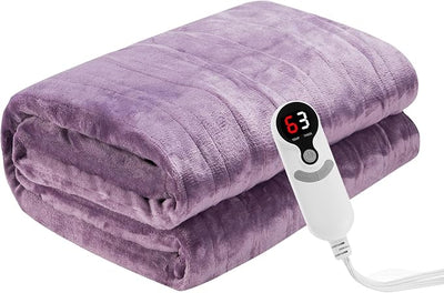 Eydna Electric Heated Blanket Throw Size 50"x60", Fast Heating Throw, Soft Microplush for Sofa & Office, 9 Heating Levels & 1-10 Hours Auto Off, Machine Washable, Gifts for Family-Purple