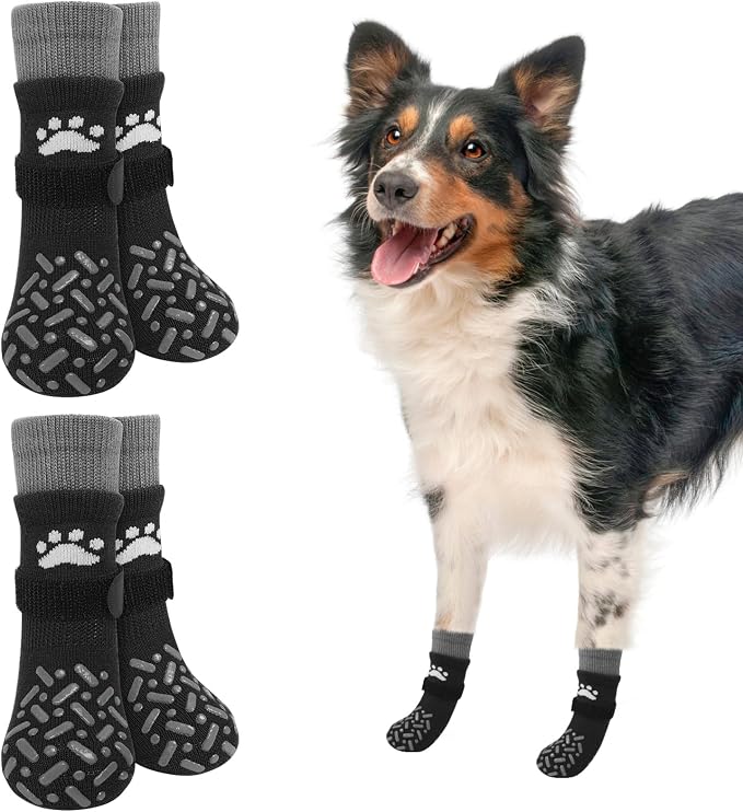 SCENEREAL Anti Slip Dog Socks to Prevent Licking Paws, Dog Shoes for Hot/Cold Pavement, Paw Protector Traction Control on Hardwood Floor, Dog Shoes Booties for Puppy Small Medium Large Senior Dogs